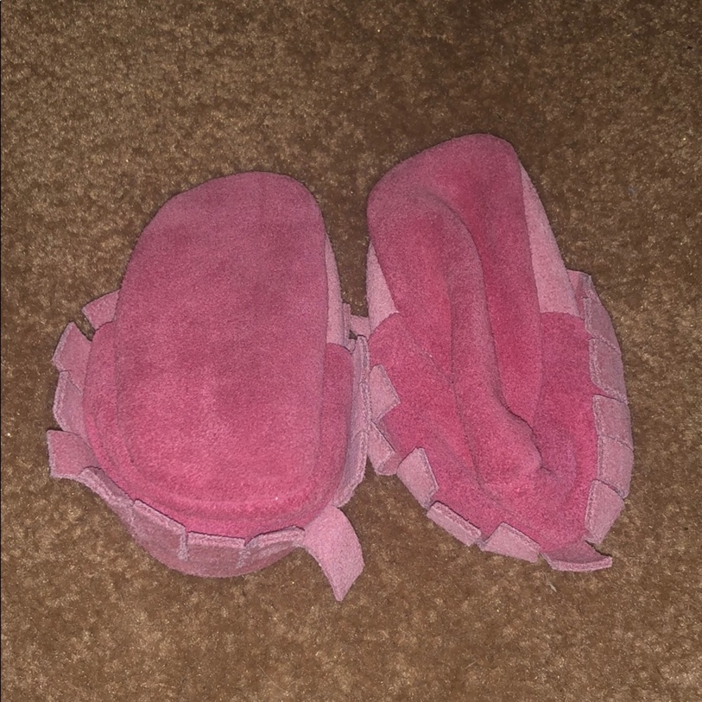 Pink, suede moccasins